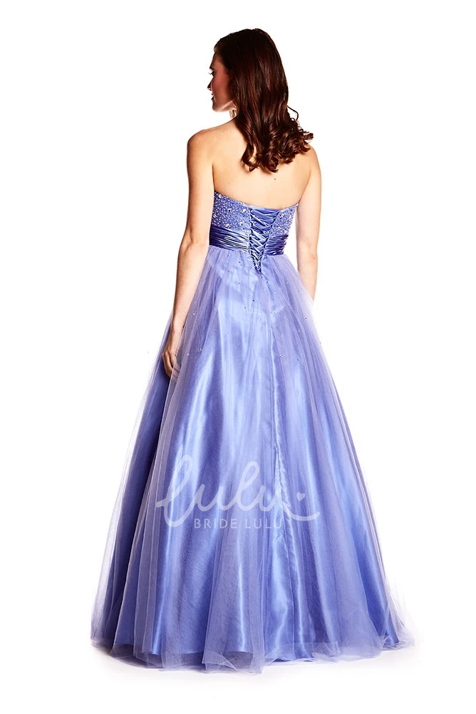 Sequined A-Line Sweetheart Prom Dress Sleeveless Long Tulle & Satin Bow Women