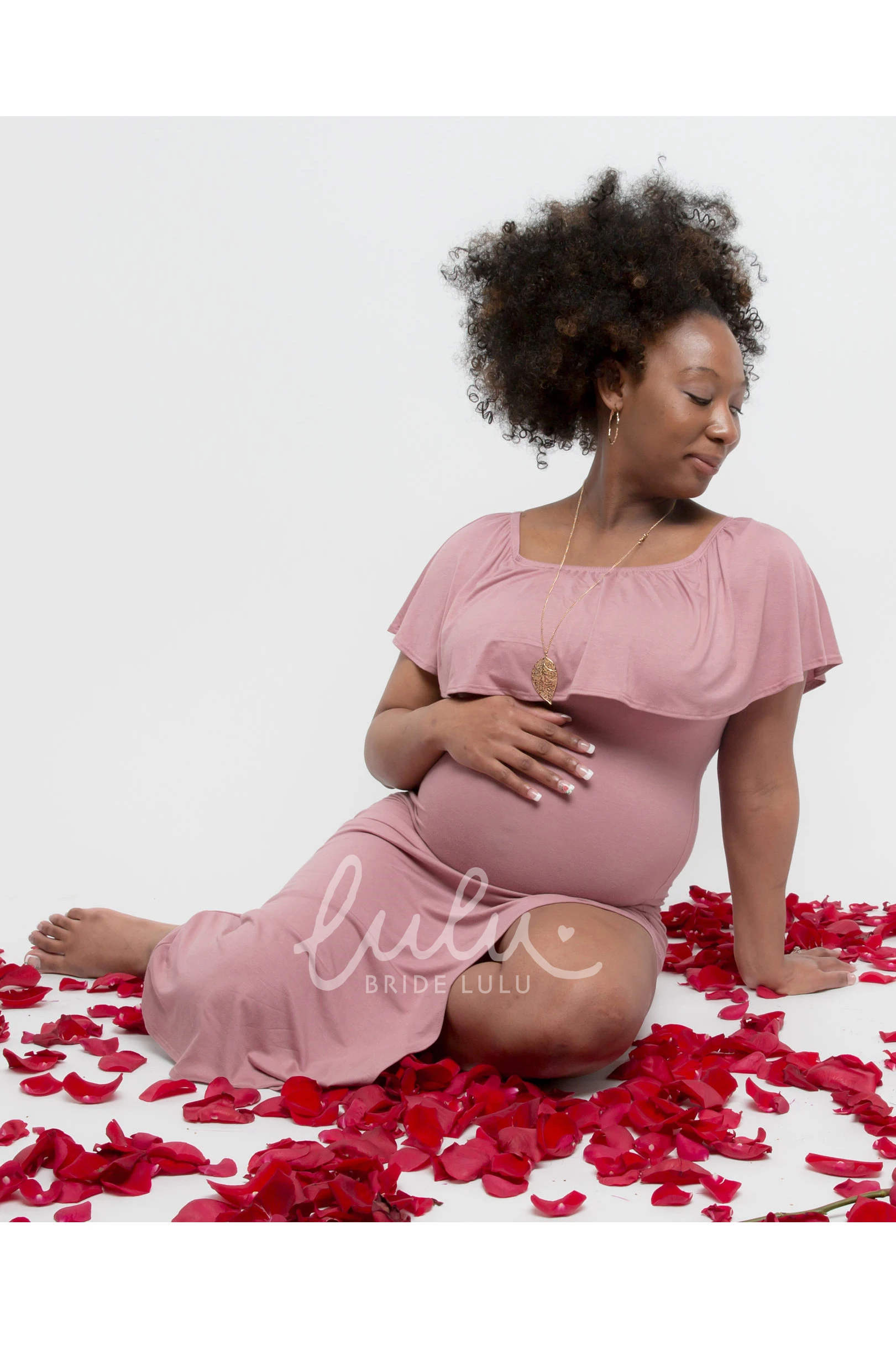 Maternity Sheath Dress with Split Front Bateau Neckline and Short Sleeves