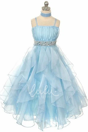 Organza Flower Girl Dress with Cape and Sash Tiered Empire Style