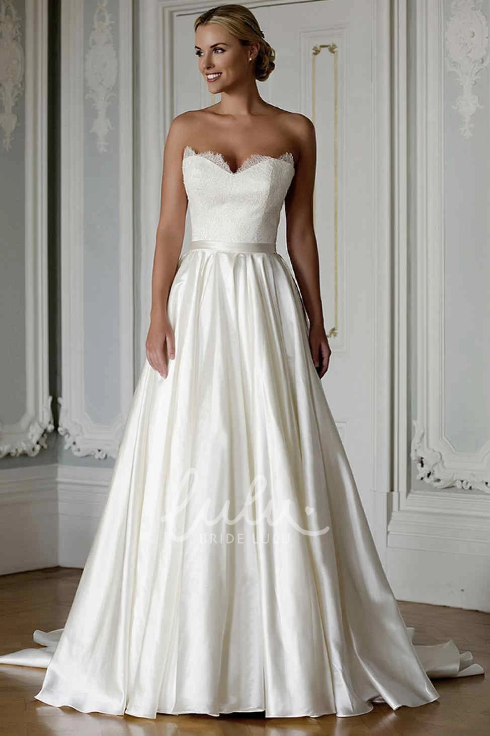 Sweetheart Satin Wedding Dress with Appliques A-Line Floor-Length