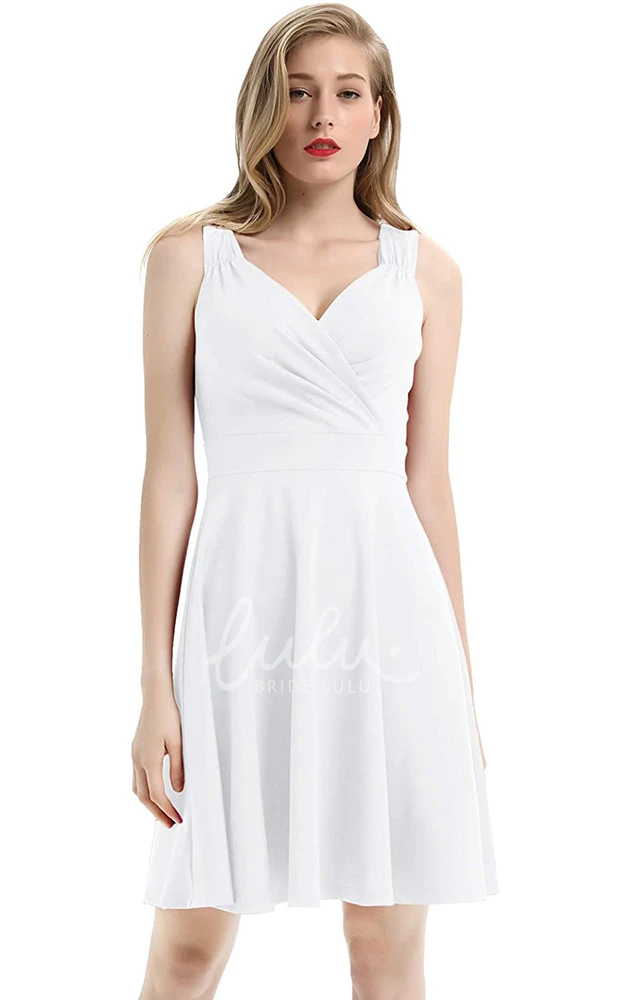 Sleeveless A Line Jersey V-neck Cocktail Dress with Ruffles Casual Prom Dress