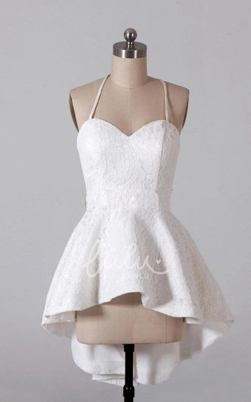 High-Low Lace Formal Dress Spaghetti Straps and Strap Back