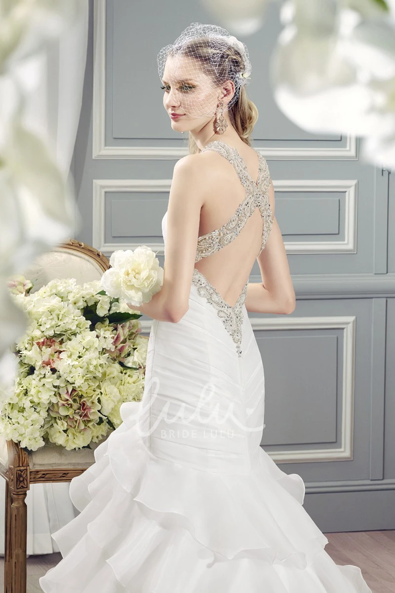 Organza Ruffled Strapless A-Line Wedding Dress with Beading and Tiers