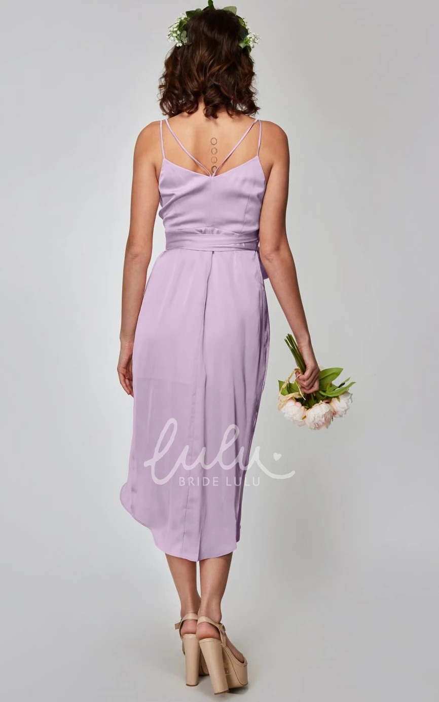 Spaghetti Straps Sheath Charmeuse Bridesmaid Dress with Split Front and Straps