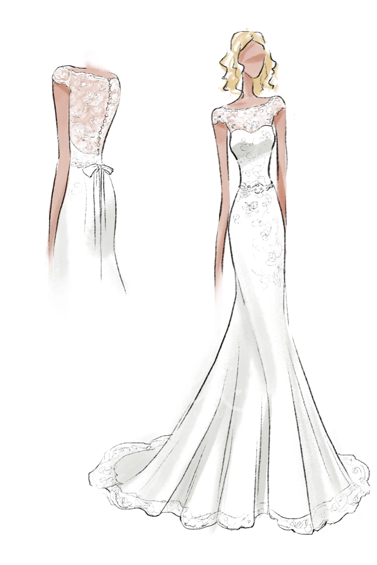 Cap Sleeve Sheath Wedding Dress with Beaded Waist and Bateau Neckline