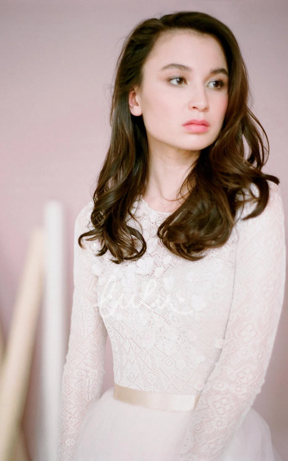 Modest A-Line Tulle Wedding Dress with Long Sleeves Jewel Neck Bridal Gown