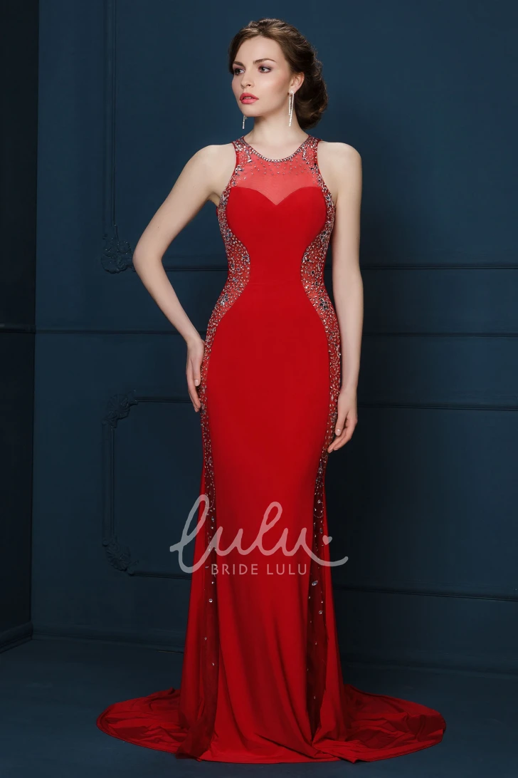 Sleeveless Beaded Sheath Long Evening Dress