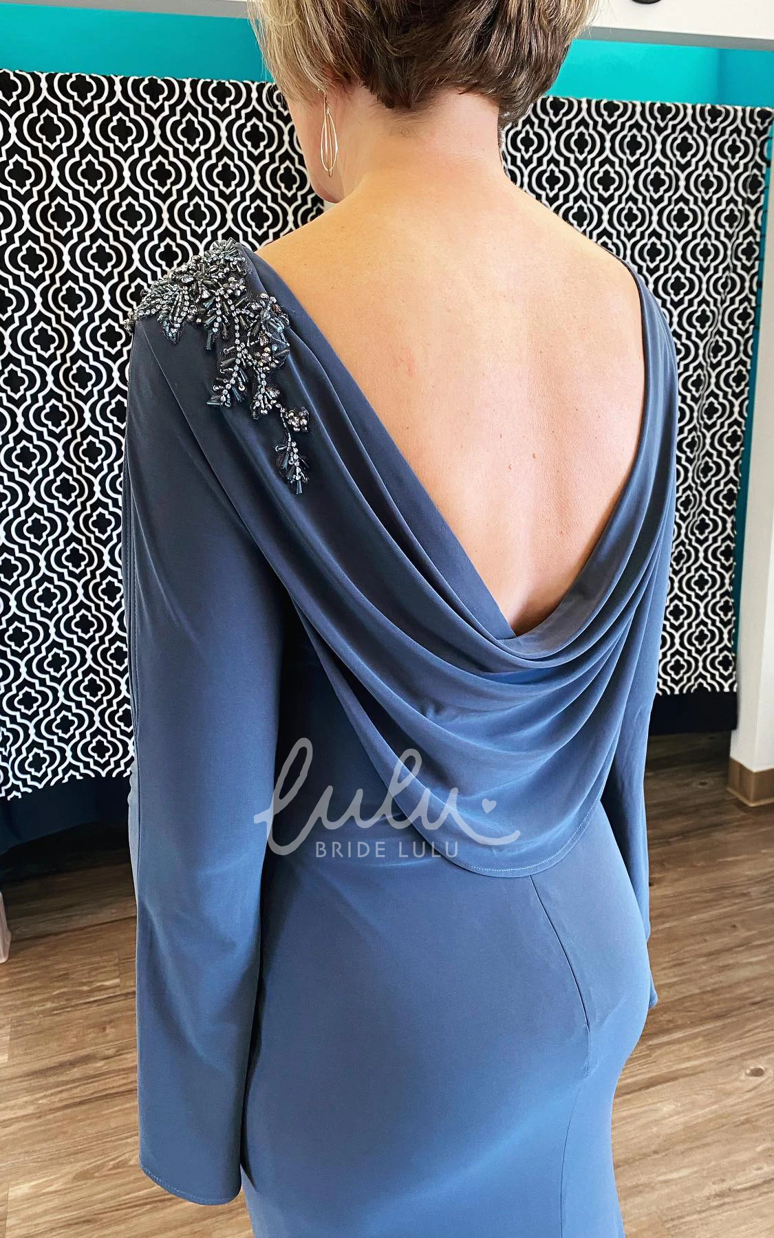 Long Sleeve Ruched Sheath Jersey Formal Guest Dress Elegant