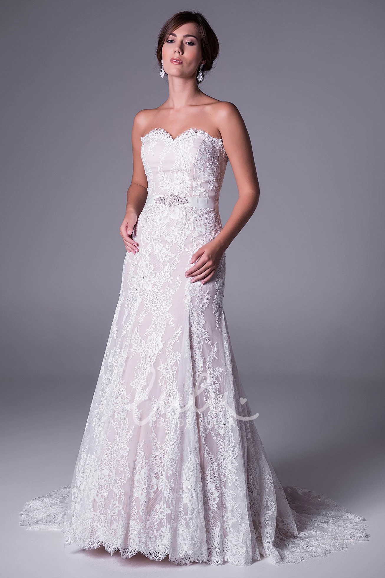 Lace Sweetheart Wedding Dress with Jeweled Embellishments