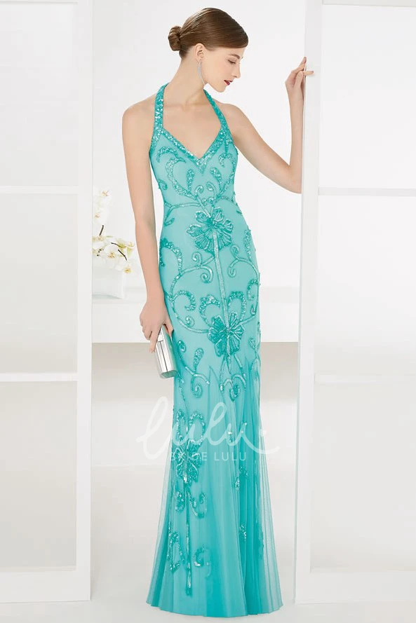 Halter Tulle Prom Dress with Sequined Embroidery Unique Prom Dress