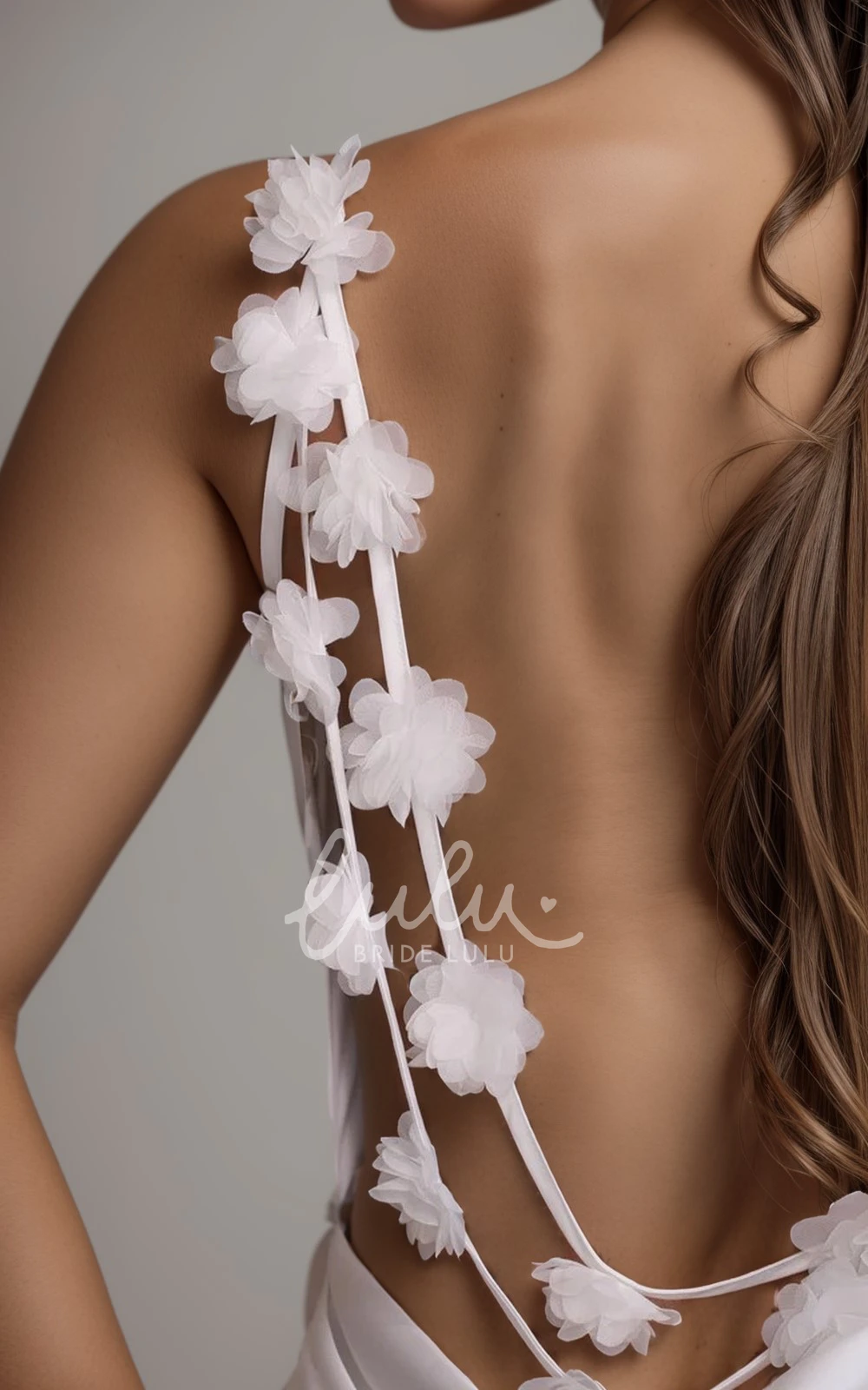 Modern Mermaid Cowl Neckline Simple Wedding Dress Spaghetti Flower Backless Gown