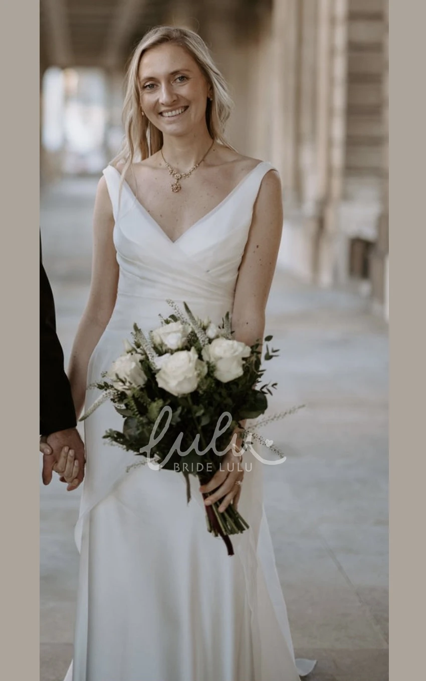 Casual Ruching Chiffon Bridal Gown Straps Sleeveless Sweep Train Low-V Back