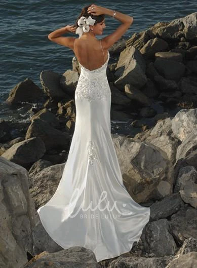 Satin Sheath Column Wedding Dress with Spaghetti Straps Modern Bridal Gown