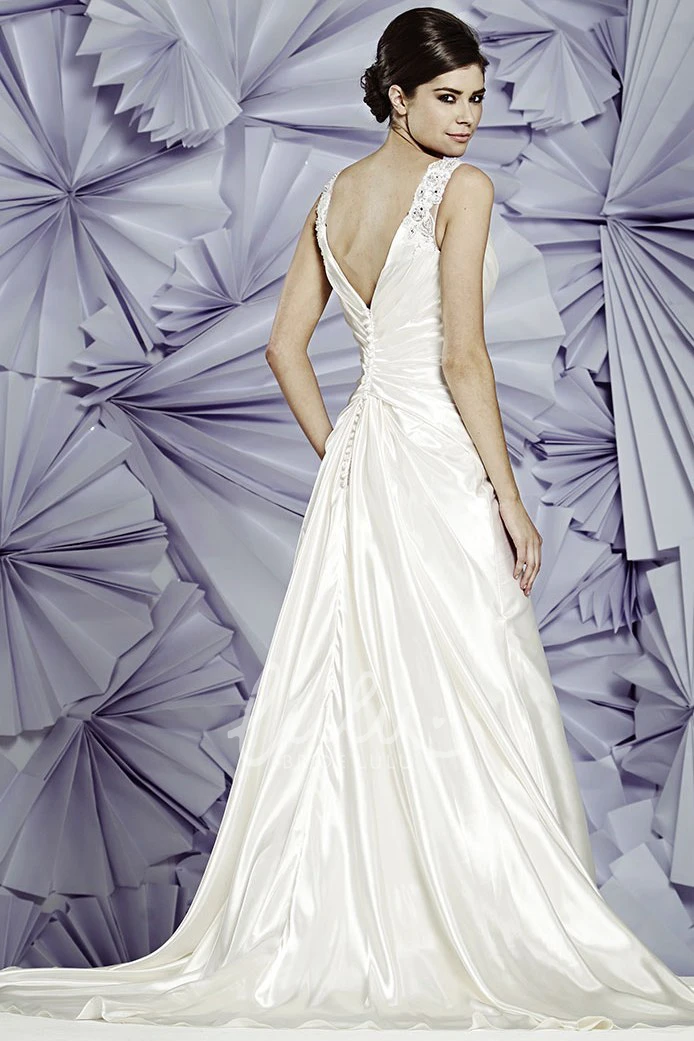 Sleeveless Floral Sheath Wedding Dress with V-Neck and Ruffles Unique Wedding Dress