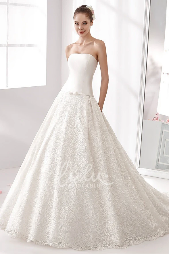 Satin and Lace A-line Wedding Dress Strapless Style