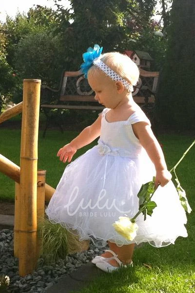 Tiered Tulle Satin Floral Tea-Length Girl Dress