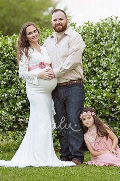 Sheath Maternity Wedding Dress with Sweep Train and Long Sleeves