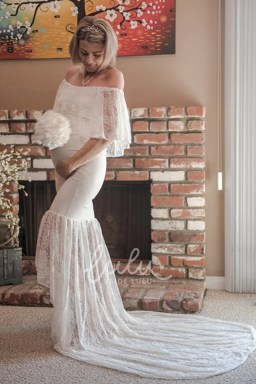 Half Sleeve Mermaid Maternity Wedding Dress with Court Train and Empire Waist