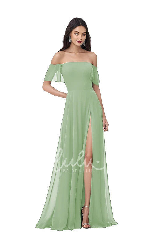 Chiffon Bohemian Bridesmaid Dress with Split Front A-Line & Flowy