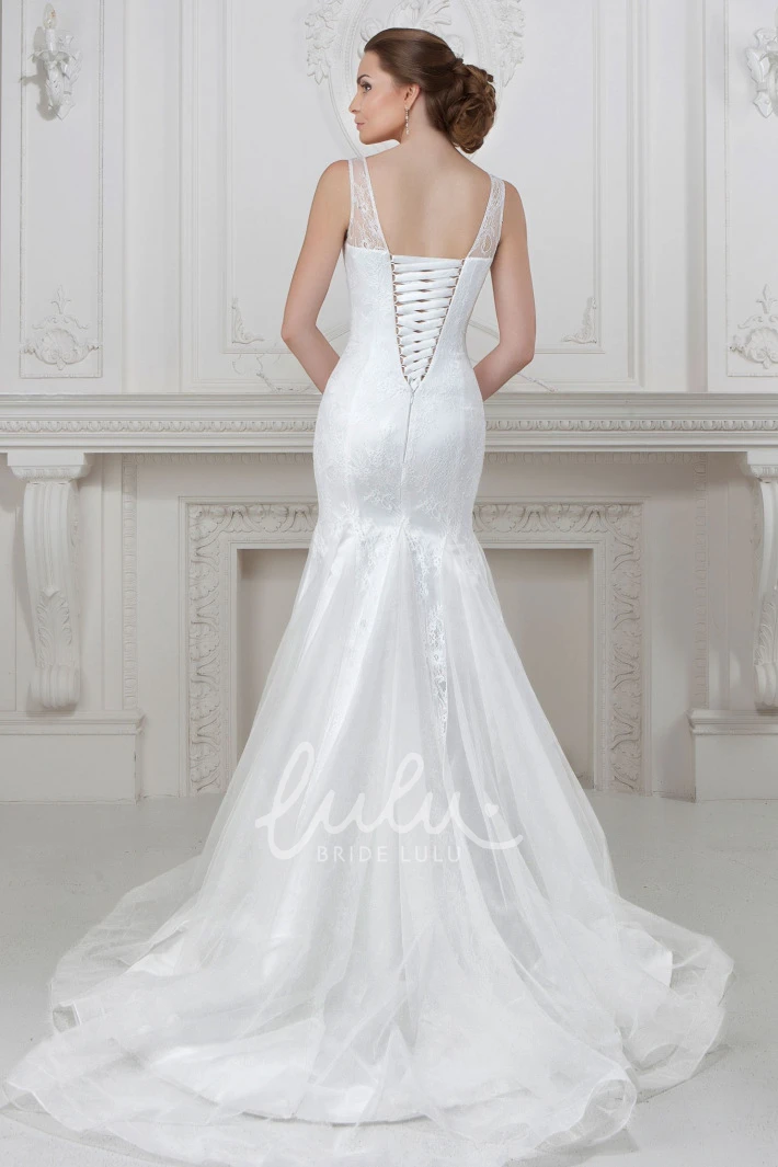 Sleeveless Sheath Wedding Dress with Appliqued Lace and Satin Scoop-Neck Long