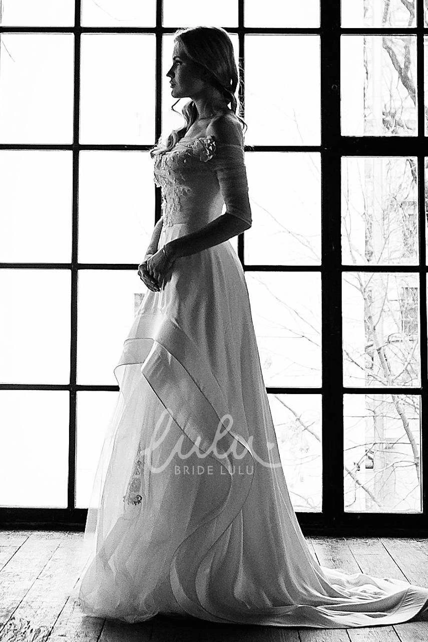 Button Back Wedding Dress with Chiffon Tulle and Lace