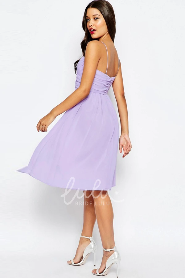 Knee-Length Pleated Spaghetti Chiffon Bridesmaid Dress Classy Bridesmaid Dress