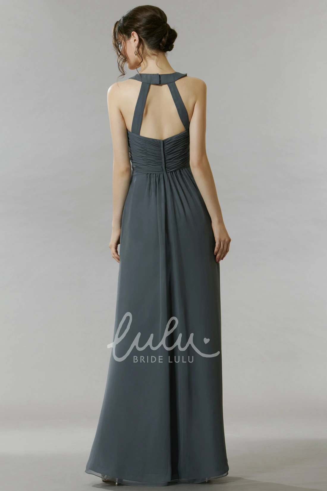 Halter Chiffon Bridesmaid Dress with Ruched Sleeves and Straps Elegant Bridesmaid Dress
