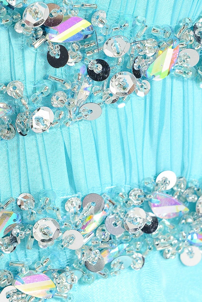 Sweetheart A-Line Beaded Tulle&Satin Prom Dress with Ruching Long