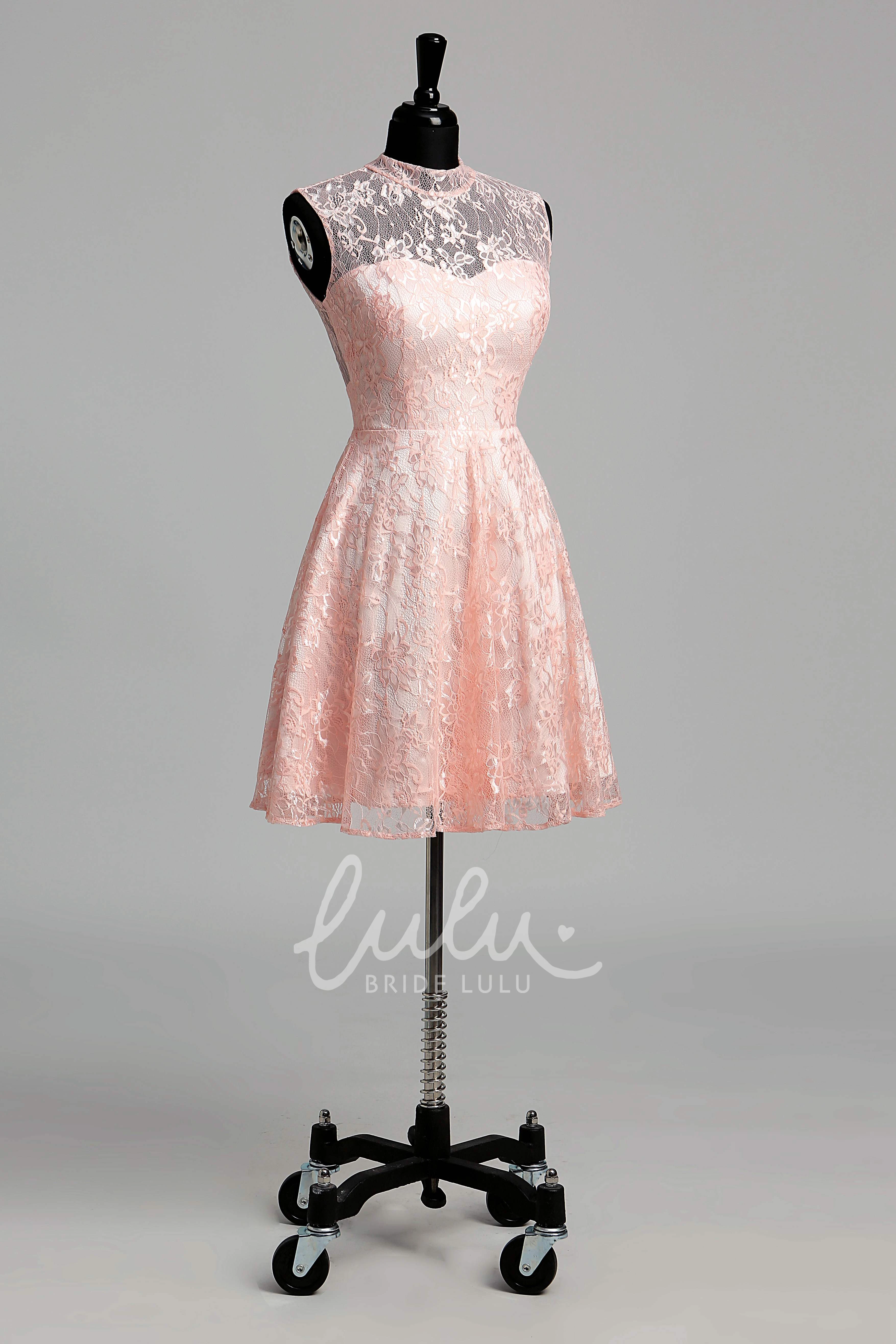 Sleeveless High Neck Lace Bridesmaid Dress with A-line Silhouette