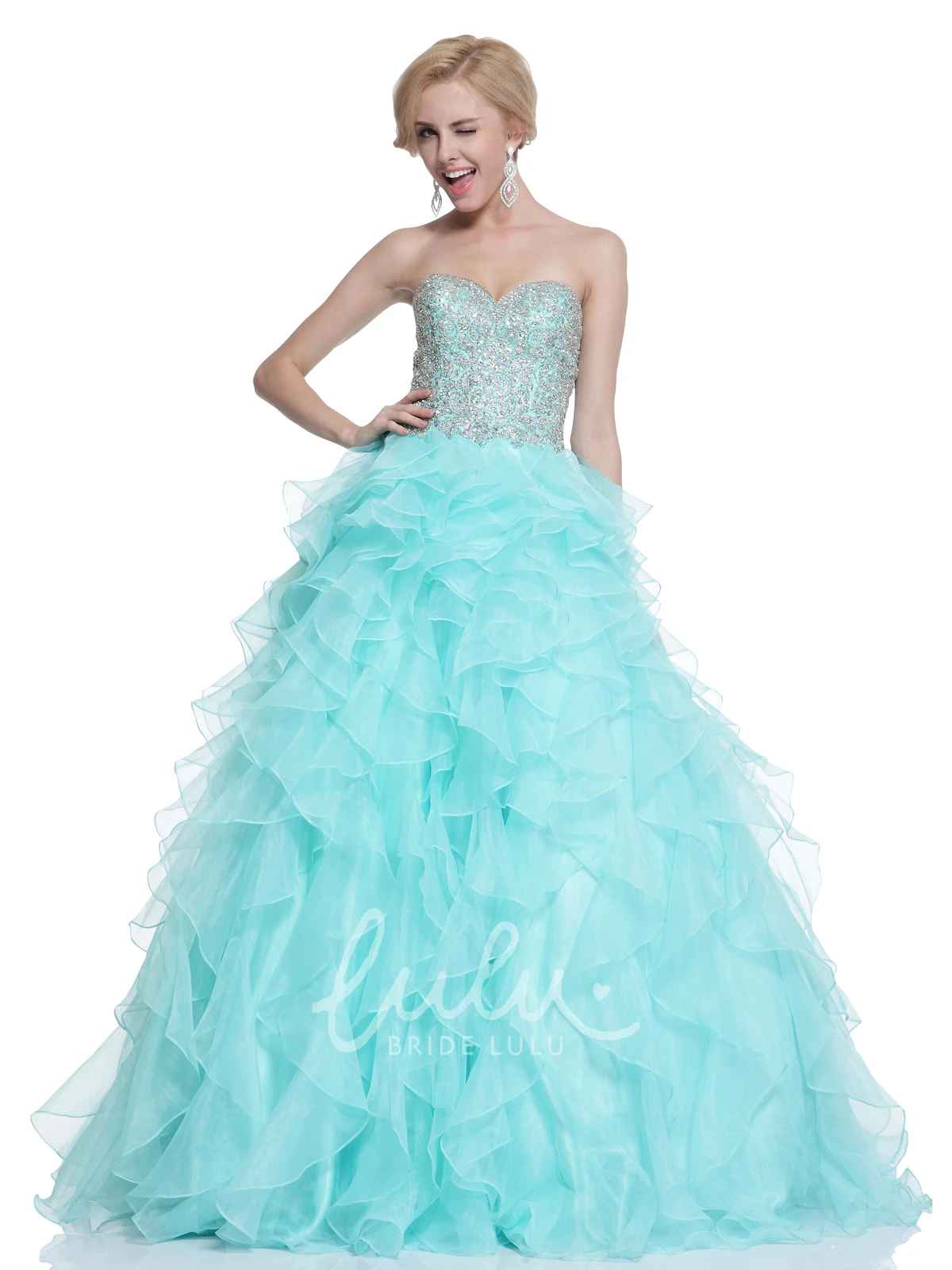 Sweetheart Organza Ball Gown Formal Dress with Cascading Ruffles and Beading