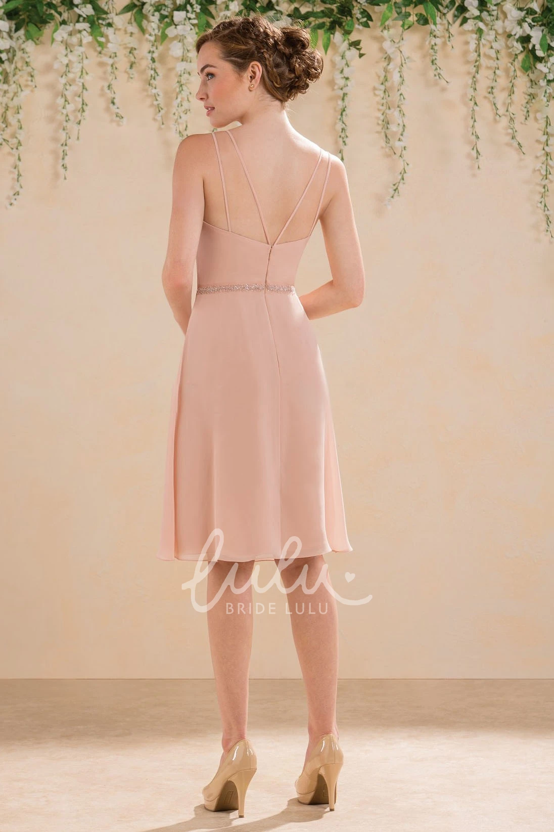 A-Line V-Neck Sleeveless Bridesmaid Dress with Illusion V-Back Classy Dress