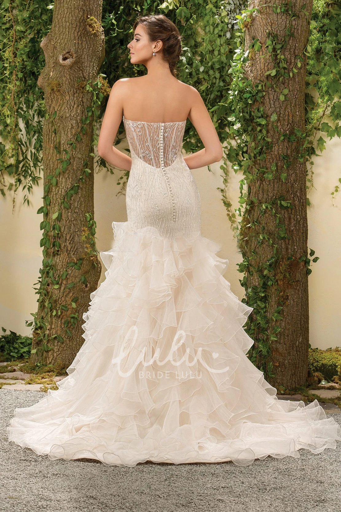 Mermaid Wedding Dress with Ruffles and Illusion Crystal Sweetheart Style