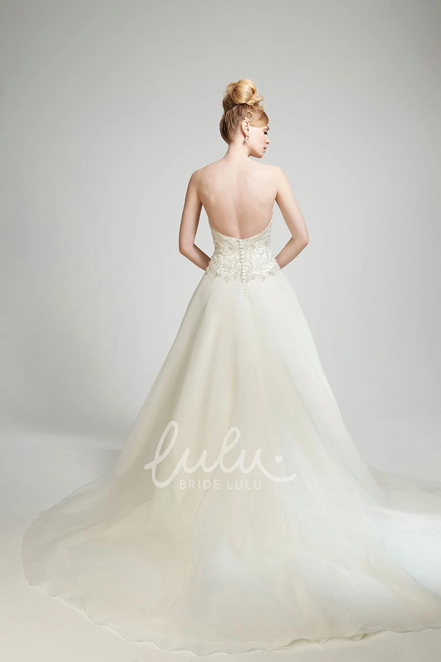 Beaded Sweetheart A-Line Wedding Dress with Chapel Train Sleeveless Backless Style