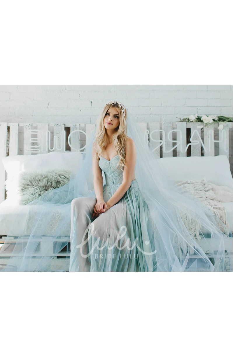 Extra Long Light Blue Bridal Veil for Ocean Wedding