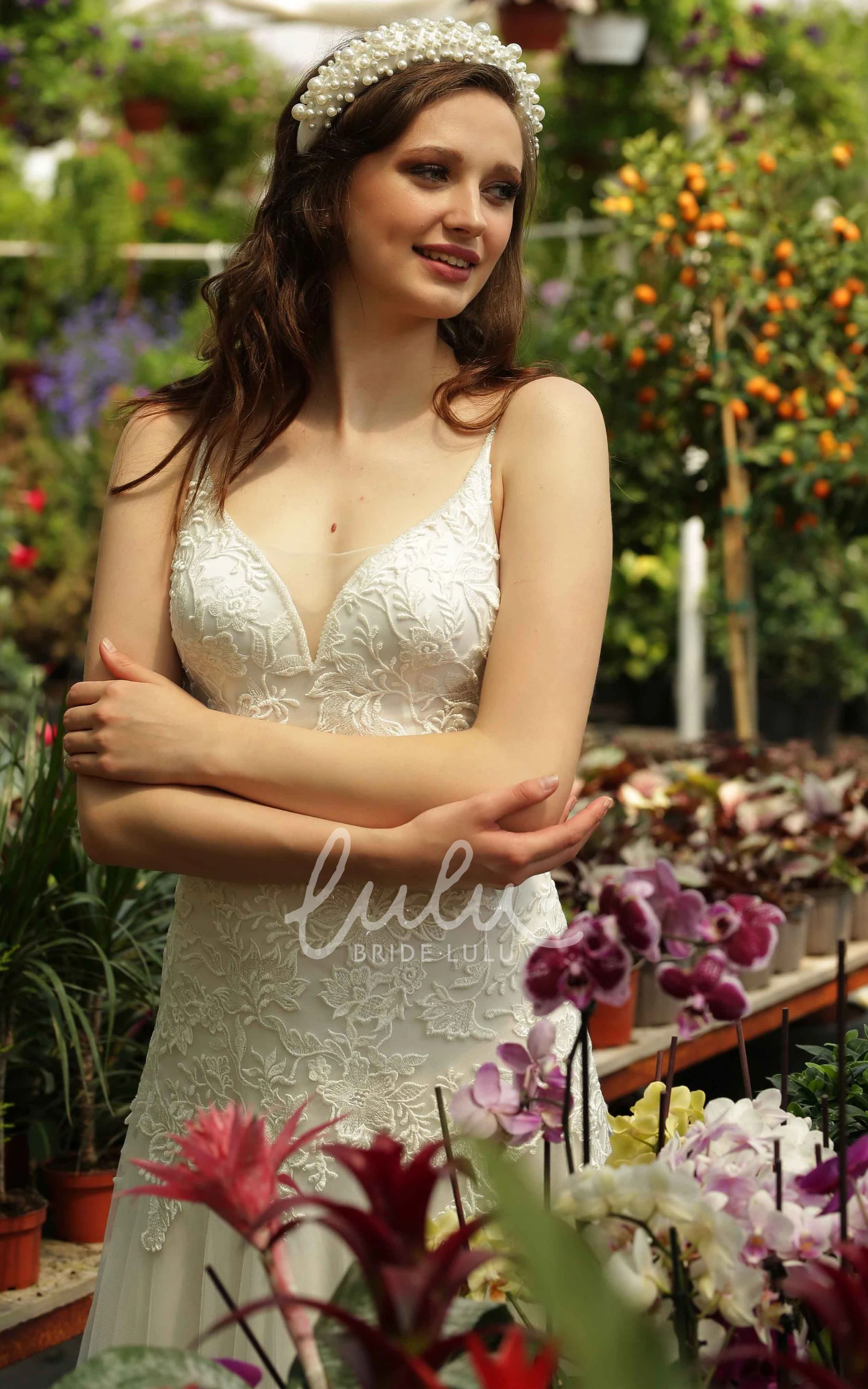 Bohemian Lace Spaghetti A-Line Brush Train Wedding Dress with Appliques Flowy & Unique