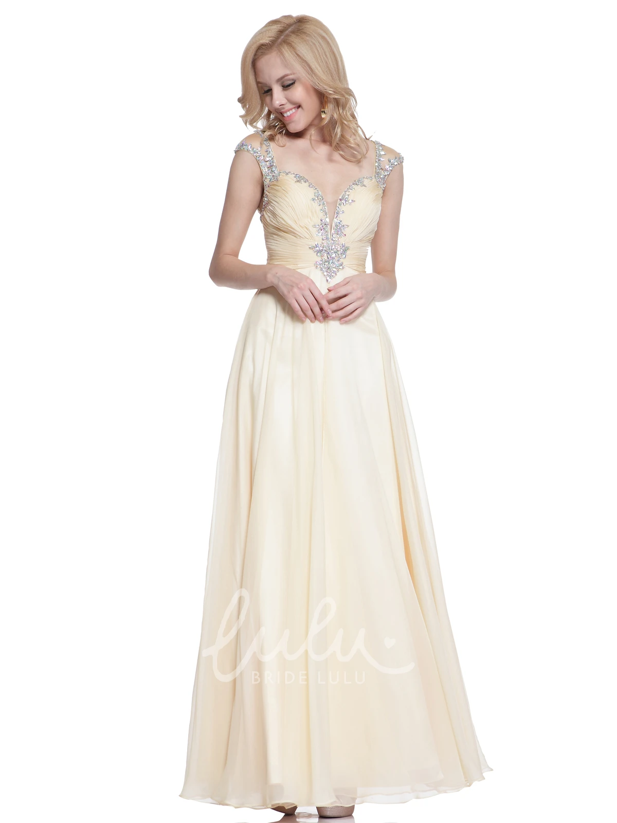 Ruched A-Line Bridesmaid Dress with Queen Anne Neckline and Keyhole