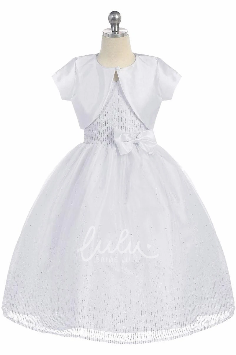 Tulle&Taffeta Flower Girl Dress with Bow Tea-Length