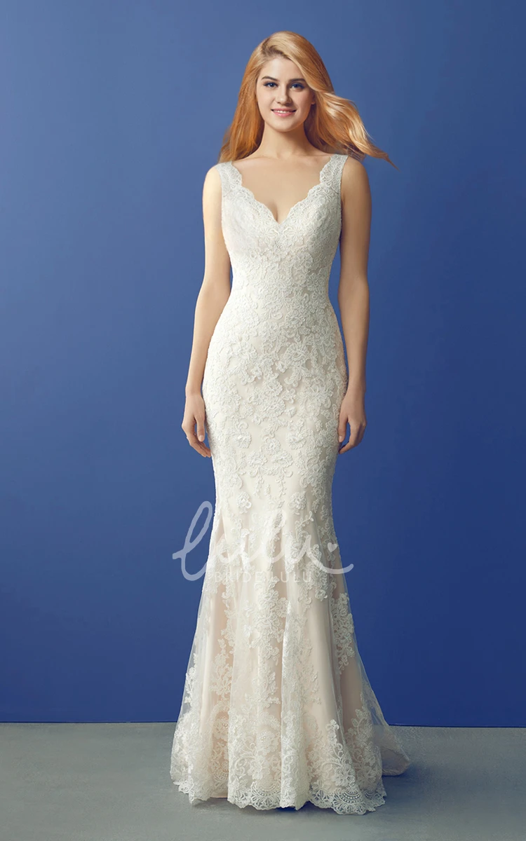 Lace V-Neck Fit and Flare Spring Wedding Dress Elegant Bridal Gown