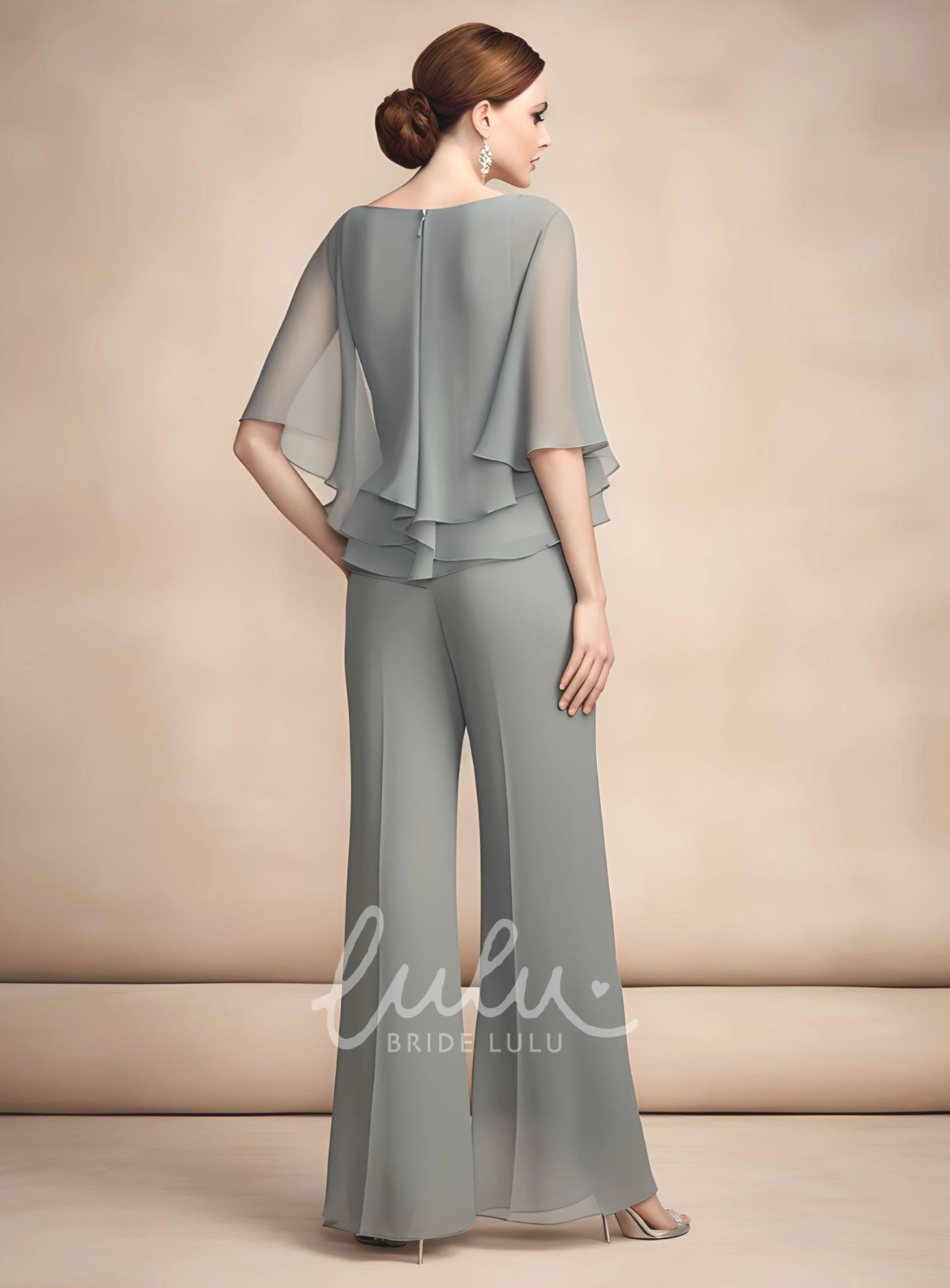 Modest Ethereal Chiffon Mother of the Bride Dress with Two Piece Style and Bateau Neck Elegant Floor-length