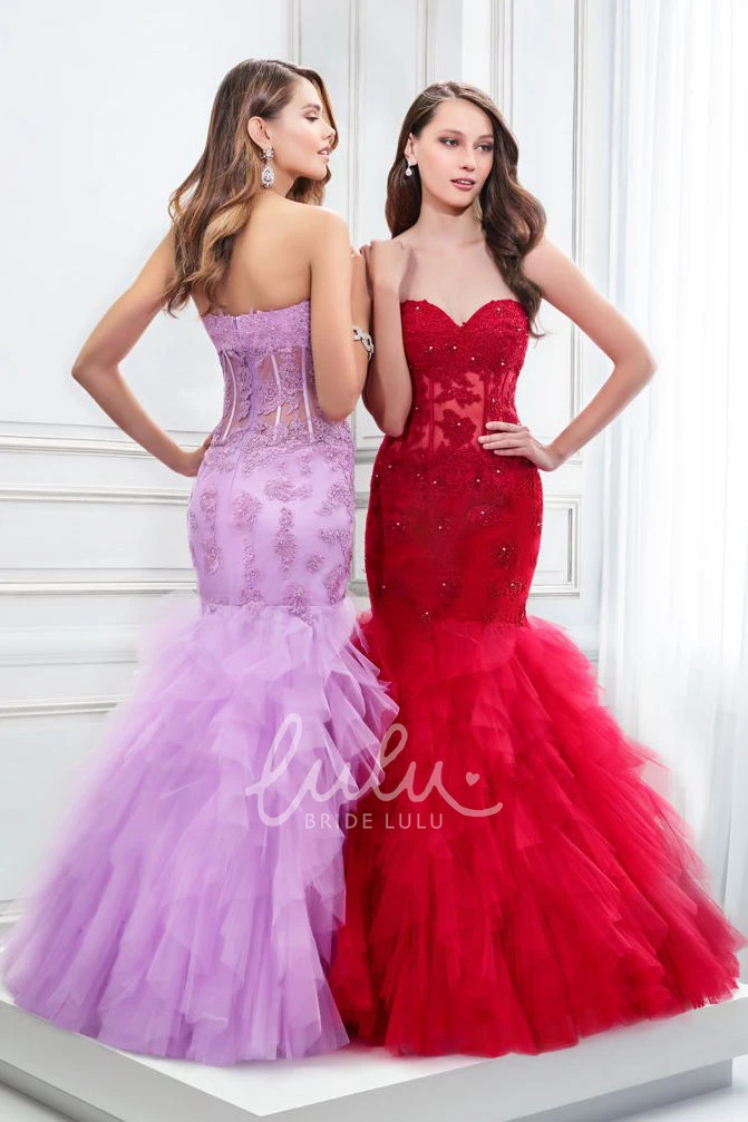 Sweetheart Mermaid Tulle Prom Dress with Appliques Floor-Length