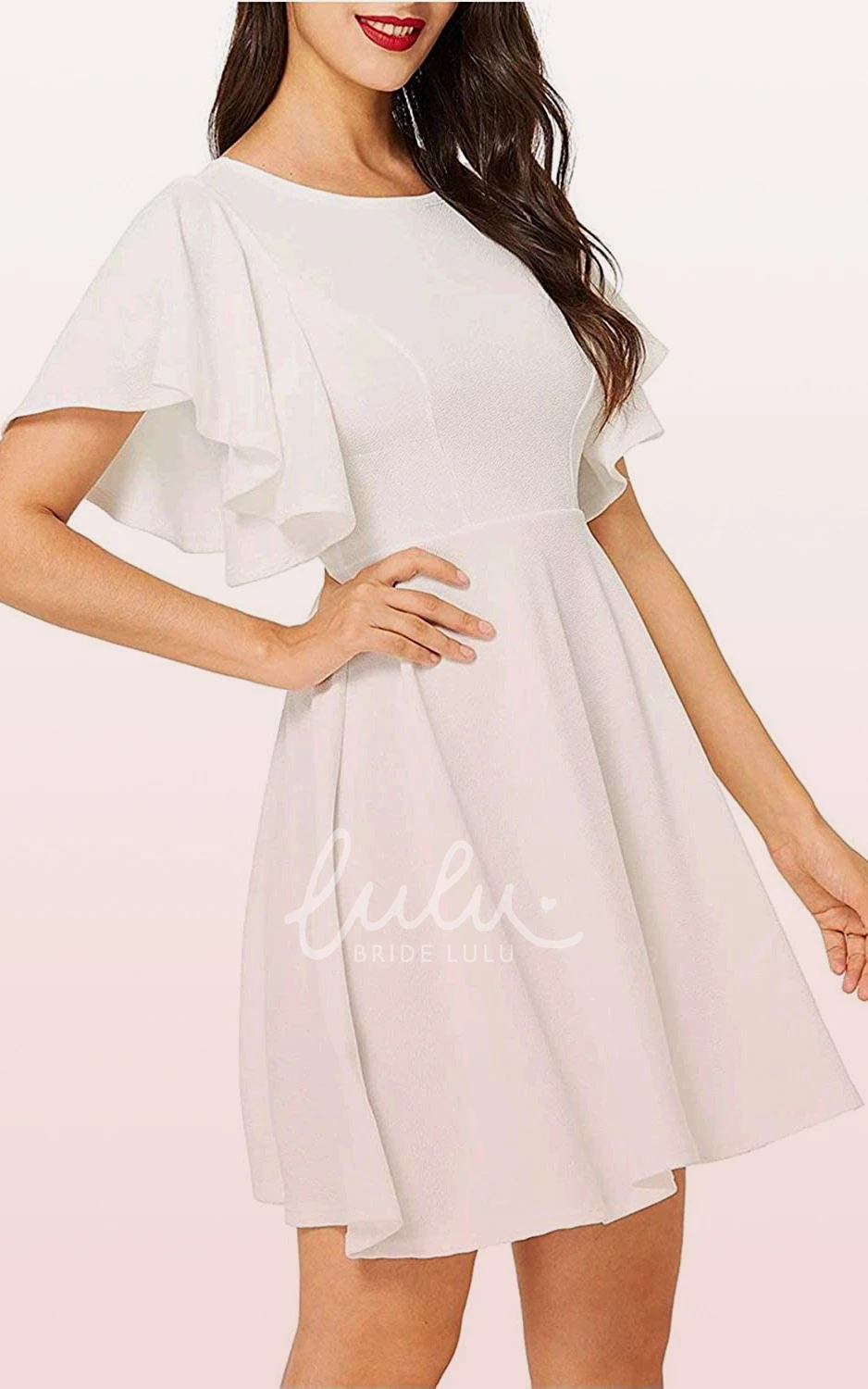 Jersey A-Line Dress Short Sleeve Modest Elegant Pleated Zipper