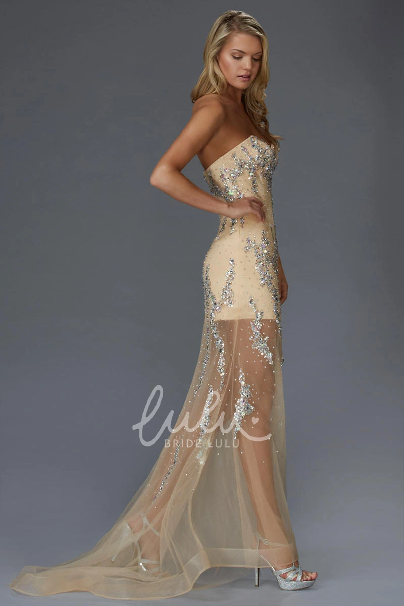 Sweetheart Tulle Sweep Train Sheath Formal Dress with Sleeveless and Beading