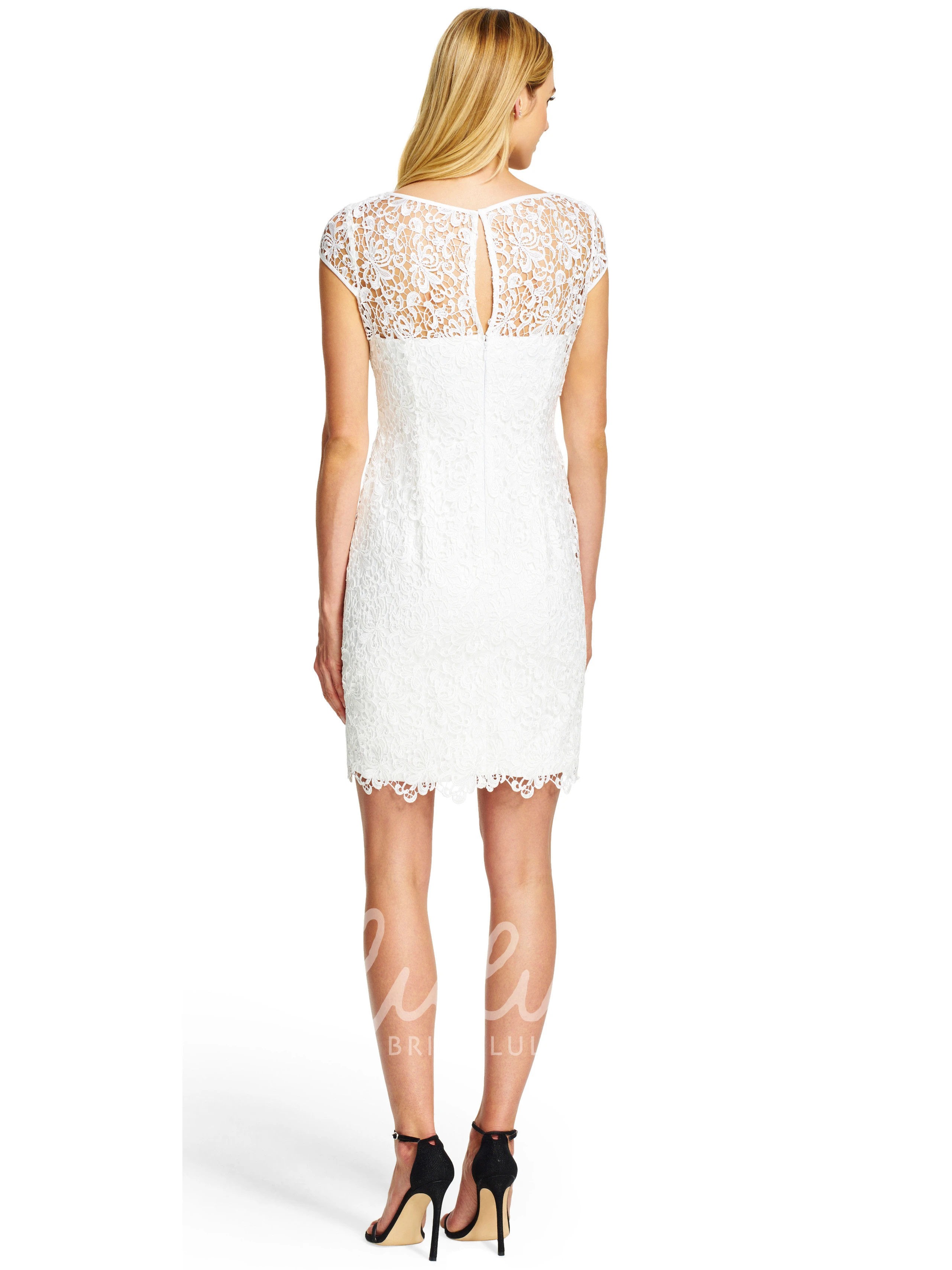 Short Sleeve Sheath Lace Bridesmaid Dress with Low-V Back Chic Bridesmaid Dress