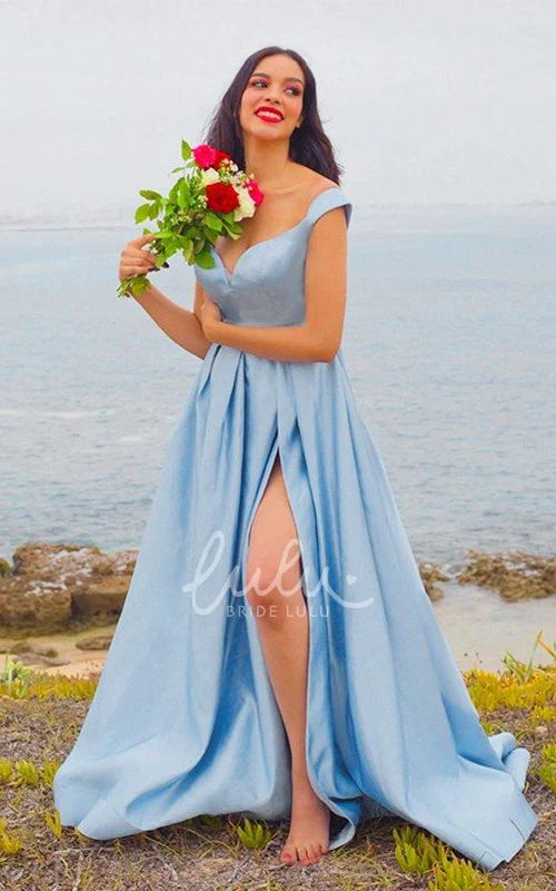 Sleeveless A-Line Satin Prom Dress with Pockets and Ruffles Sexy Prom Dress