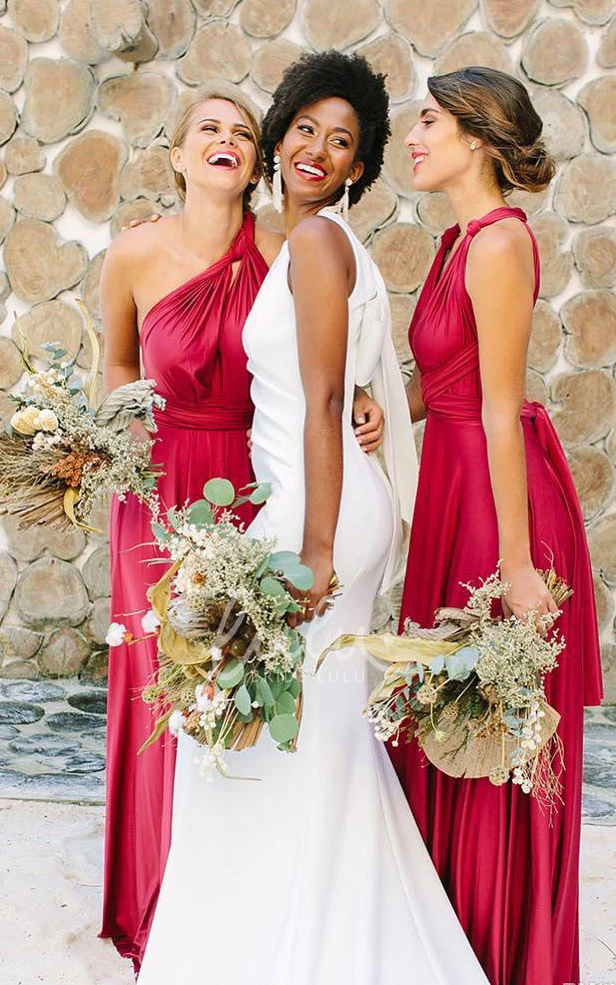 Convertible Jersey Bridesmaid Dress Backless V-Neck Romantic