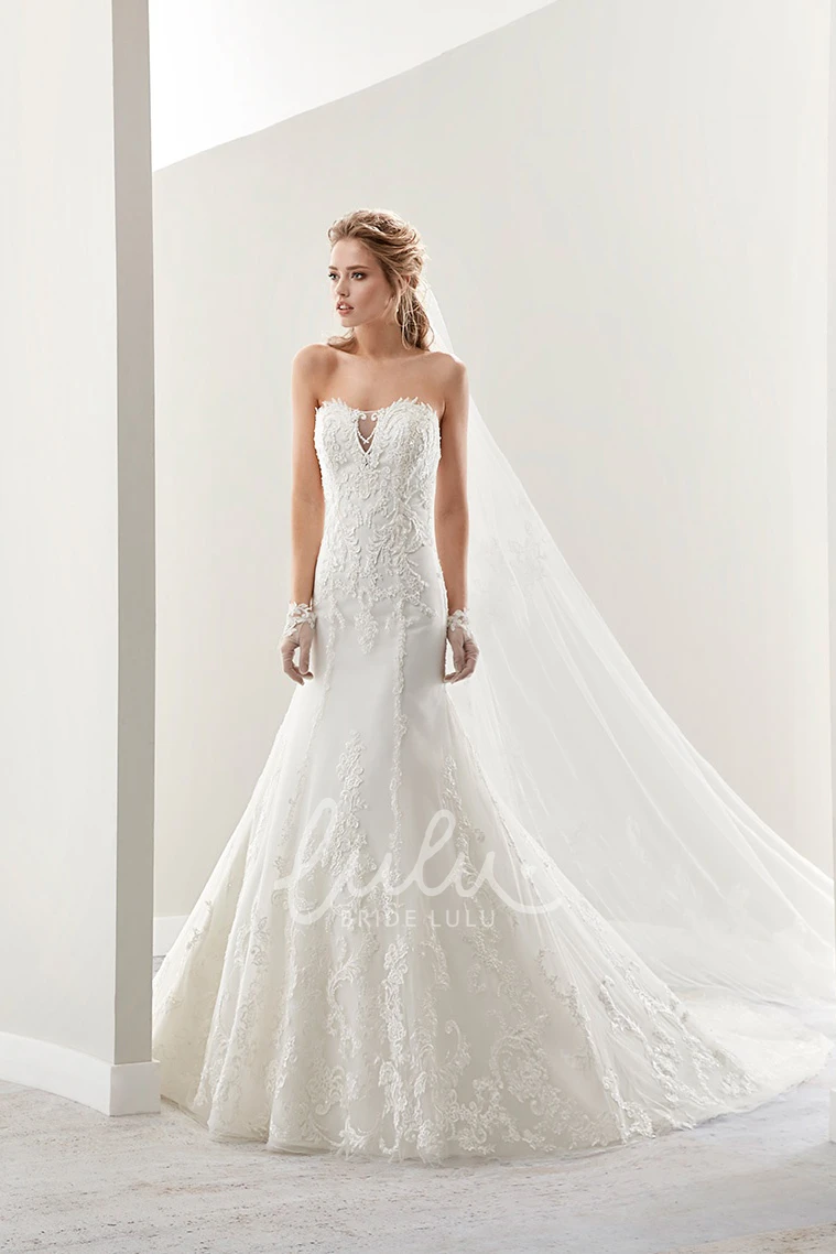 Mermaid Lace Wedding Dress with Strapless Illusive Details and Brush Train