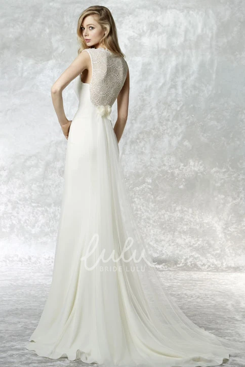 Illusion High Neck Jersey Lace Maxi Wedding Dress with Sweep Train