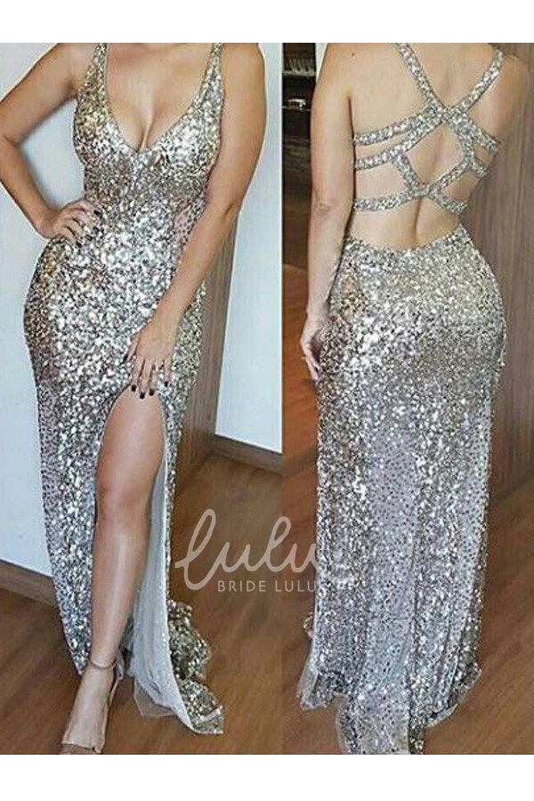 V-Neck Sequins Mermaid Sleeveless Dress for Prom