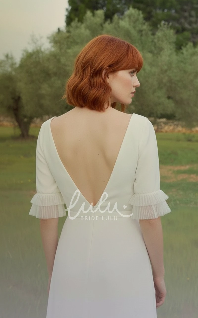 Minimalist Puff Sleeve Modern Wedding Dress Simple Satin Open Back Bridal Gown with Slit