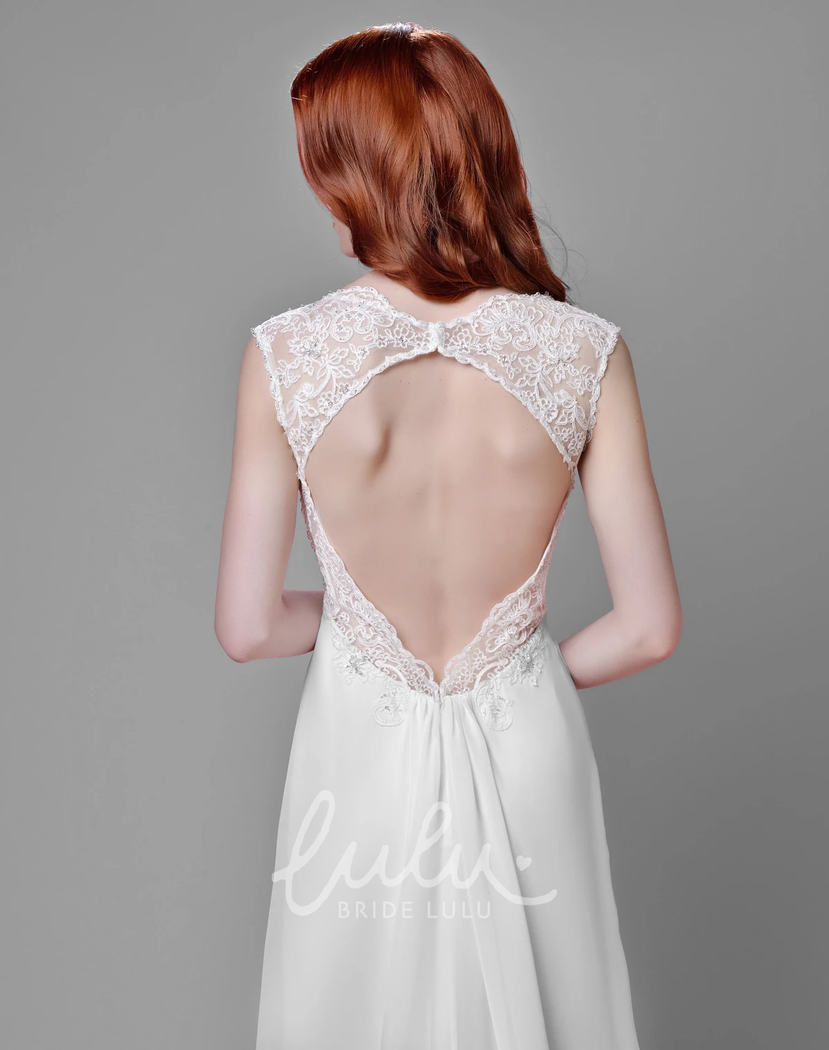 Empire Chiffon Lace Wedding Dress with Keyhole Back Elegant Bridal Gown